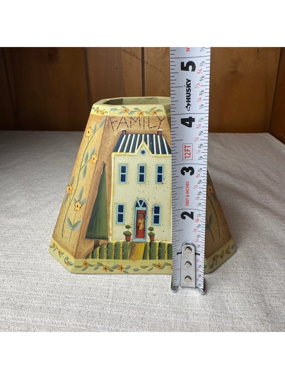 Vintage Susan Winget Wooden Lamp Shade Folk Art Family House Country Decor